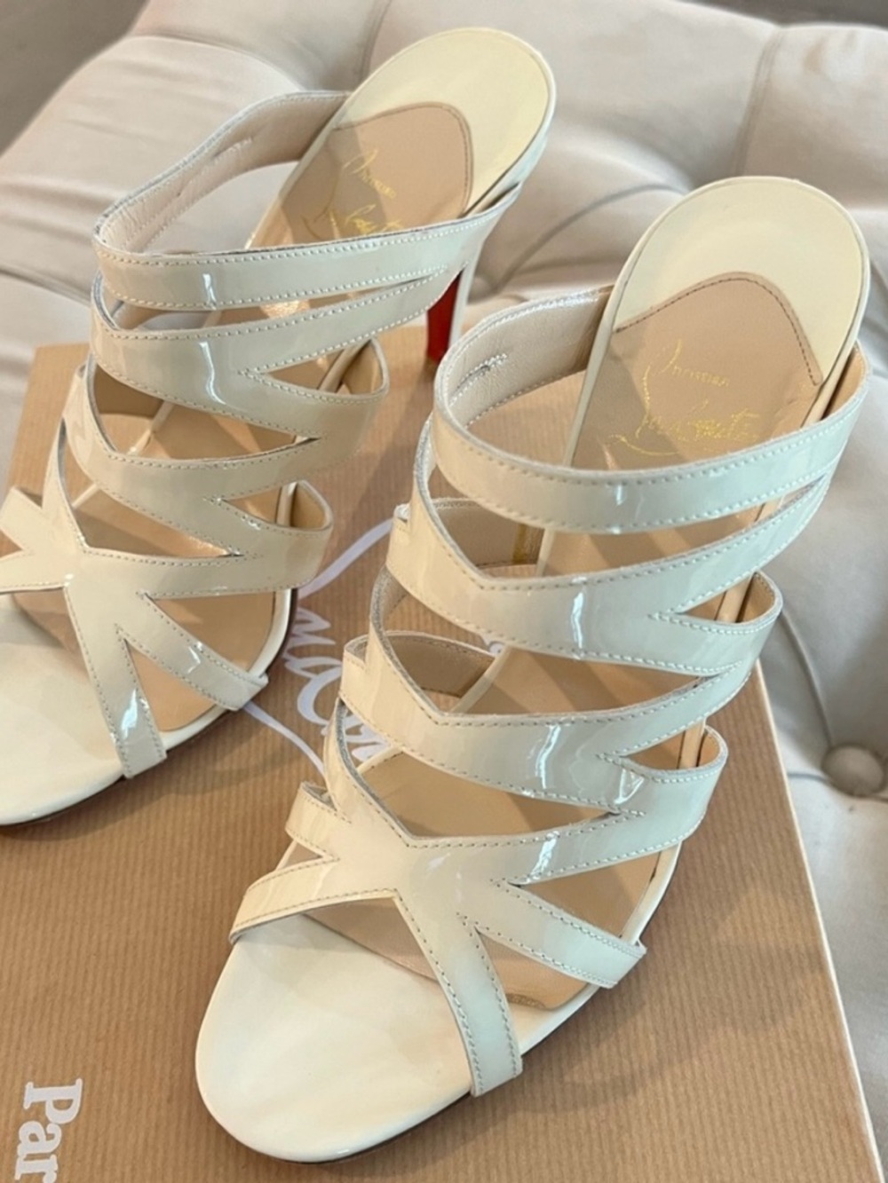 Christian Louboutin White Patent Multi-Strap High Heel Sandals